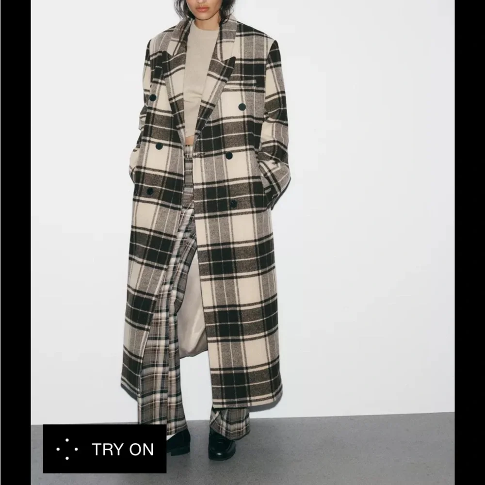 Zara Plaid Double-Breasted Women's Coat NWT - Picture 2 of 3